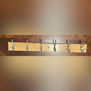 Wooden Wall Hook Rack with Silver Accents